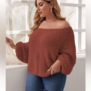 shein Plus Off Shoulder Dolman Sleeve Popcorn Knit Sweater (12/0X)